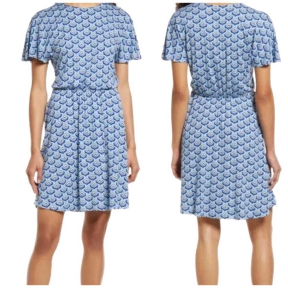 Boden Blue and White Geometric Midi Dress